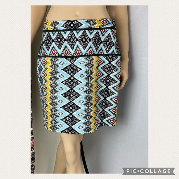 Ann Taylor LOFT 6 Multicolor Patterned Woven-Like Textured Skirt Lined - Picture 9 of 12